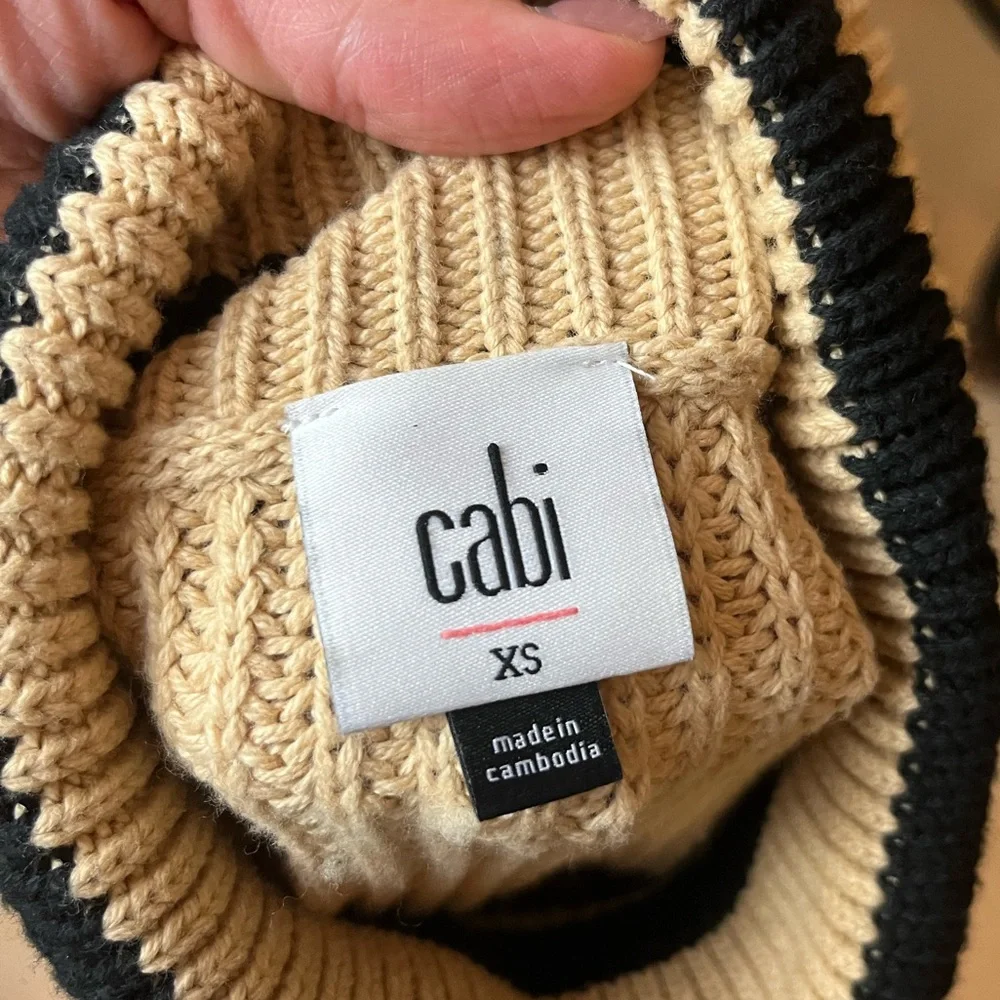 Cabi "Polo Turtleneck" (Item 4477) Women's Striped Sweater - Black and Tan - Picture 5 of 9